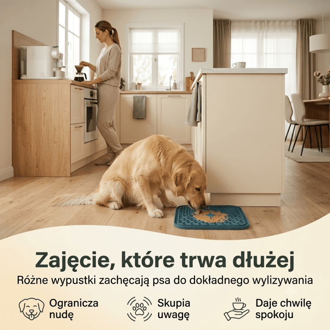 Mata zajmująca psa podczas czesania