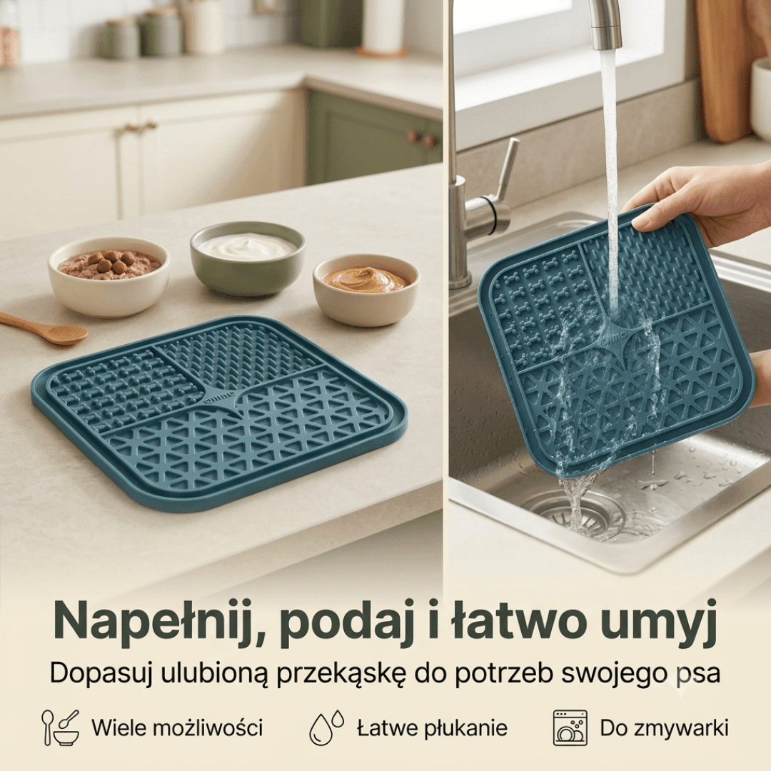 Mata zajmująca psa podczas czesania