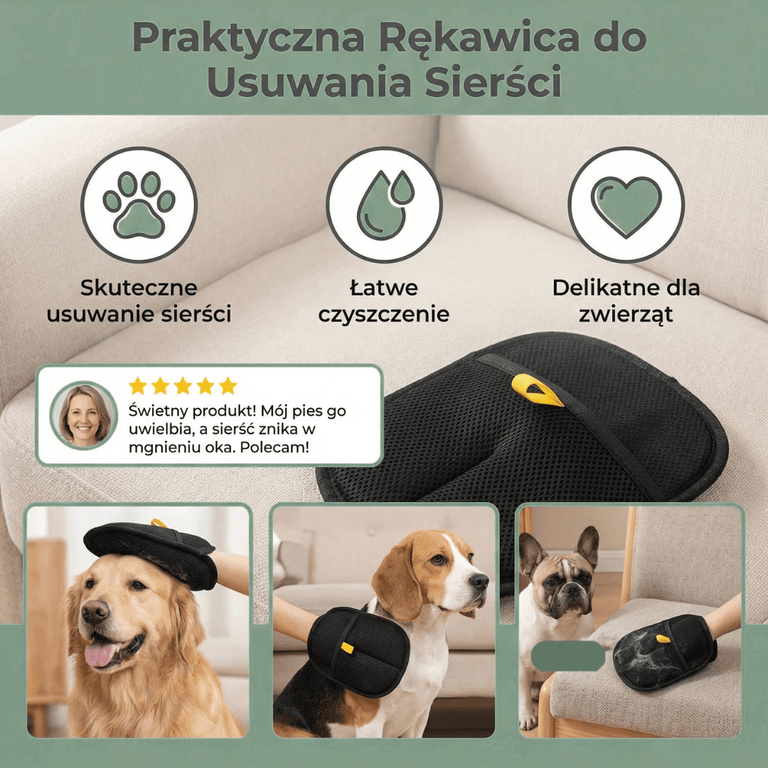 Rękawica do usuwania sierści z ubrań i mebli