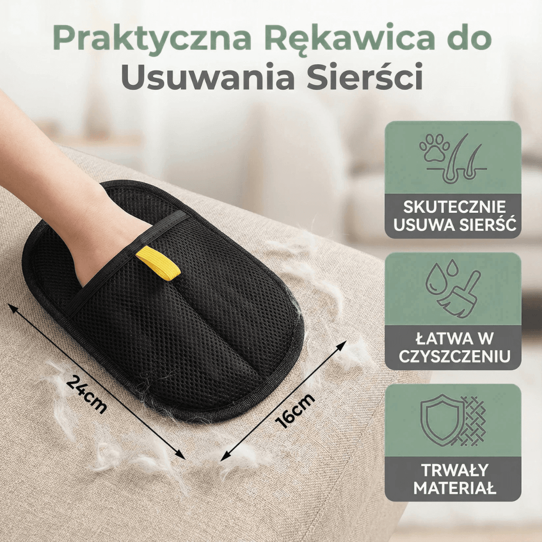 Rękawica do usuwania sierści z ubrań i mebli