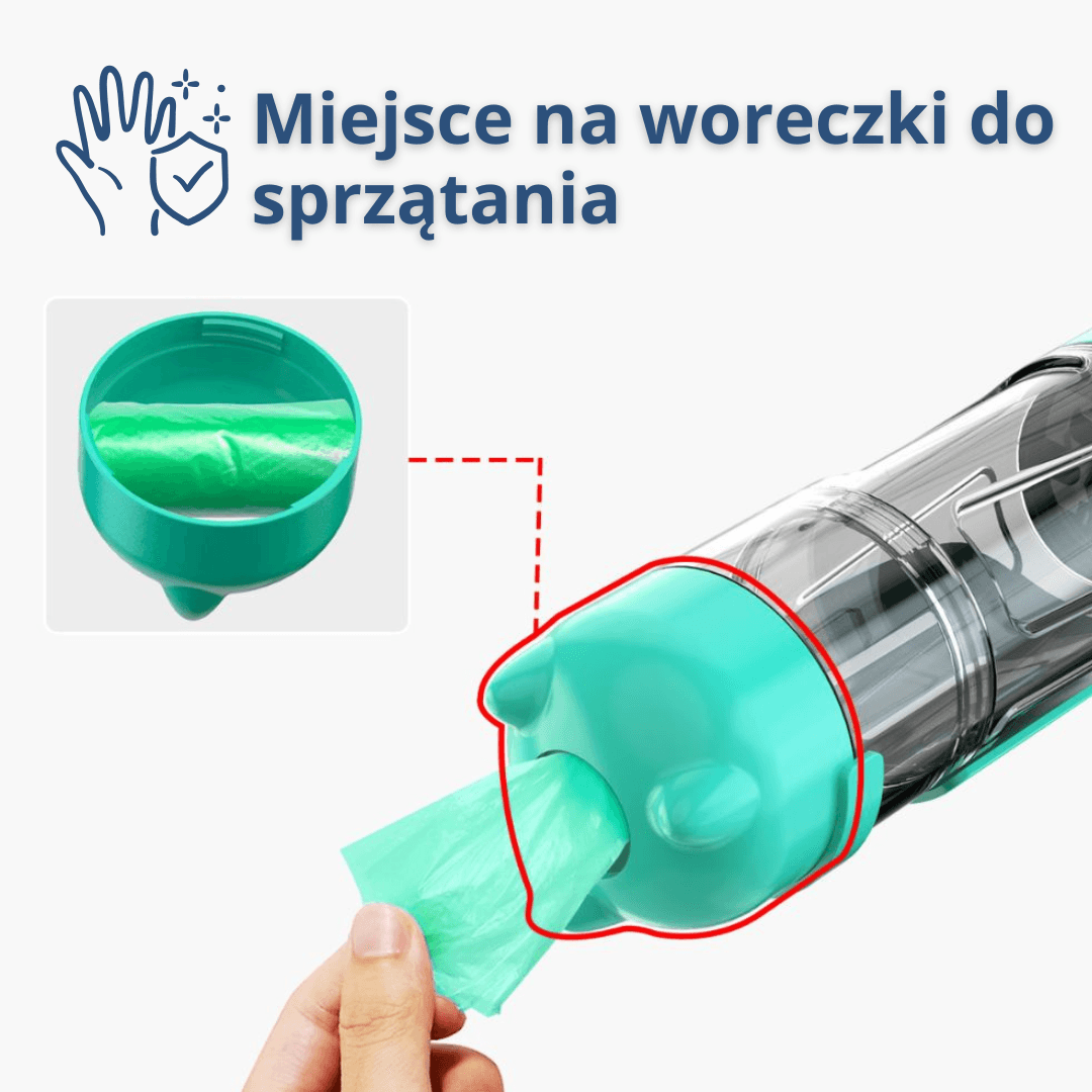 PawGo 3w1 Butelka 300ml dla psa i kota – wszystko, czego potrzebujesz na spacerze