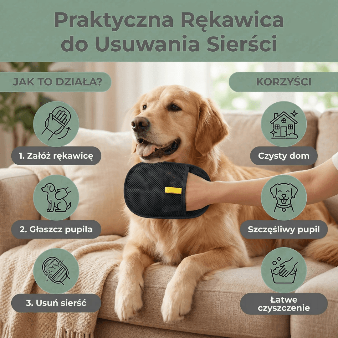 Rękawica do usuwania sierści z ubrań i mebli